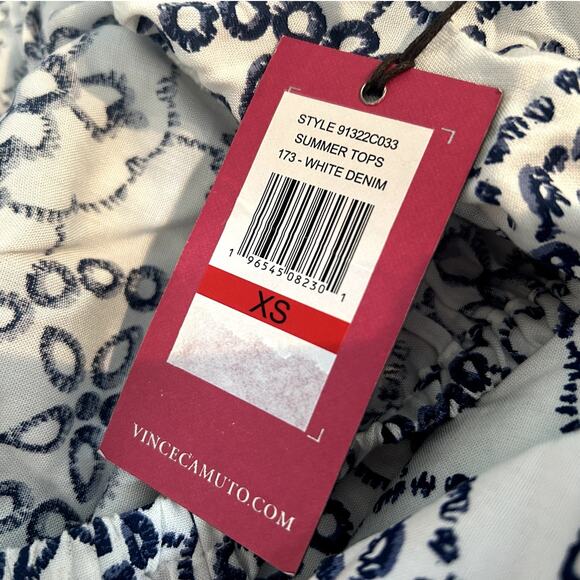 NWT Vince Camuto Off-the-Shoulder Blouse – White Denim Print, Women’s XS - Picture 5 of 5